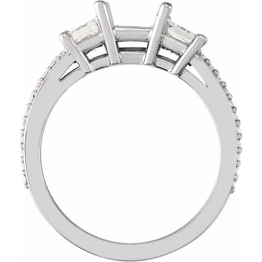Square Three-Stone Engagement Ring Semi-Mount - gallery - Series 121909