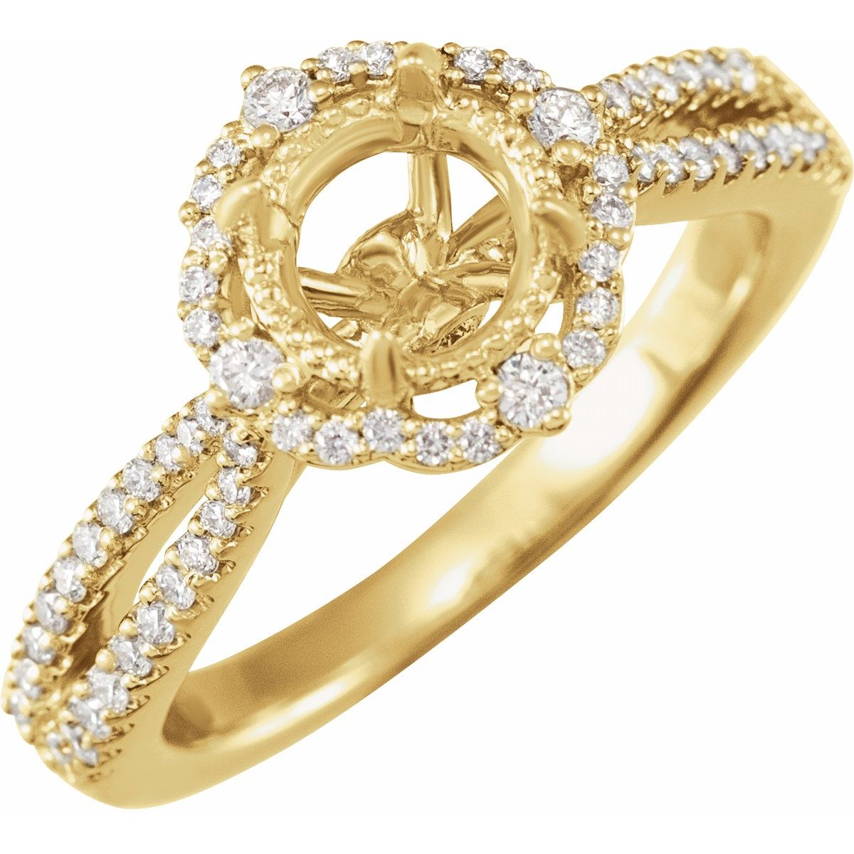 Natural Diamond Round Claw-Prong Halo-Style Engagement Ring Semi-Mount - 14K Yellow Gold - Series 653669