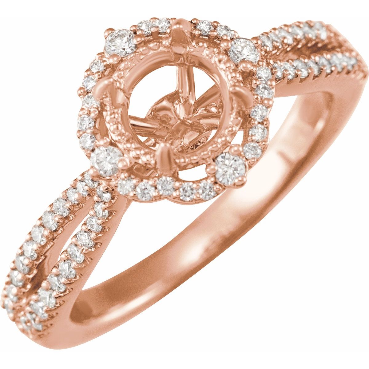 Natural Diamond Round Claw-Prong Halo-Style Engagement Ring Semi-Mount - 14K Rose Gold - Series 653669
