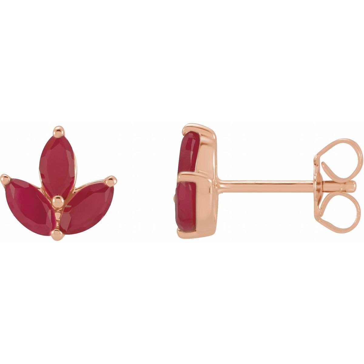 Natural Ruby Marquise 2-Prong Cluster Earrings