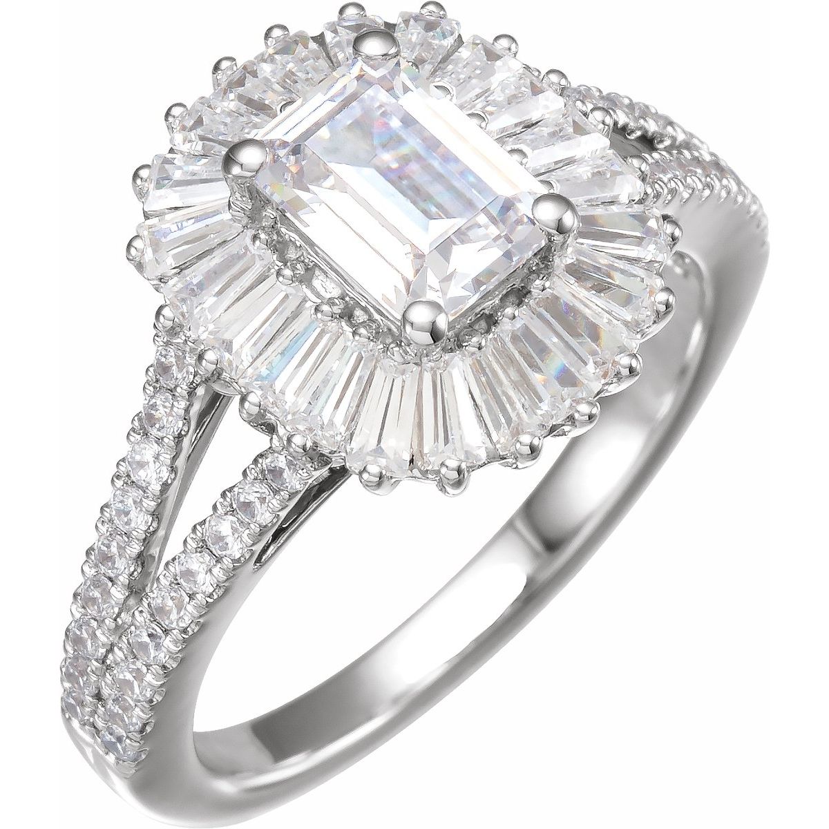 Natural Diamond Emerald Halo-Style Engagement Ring Semi-Mount - 14K White Gold - Series 688838