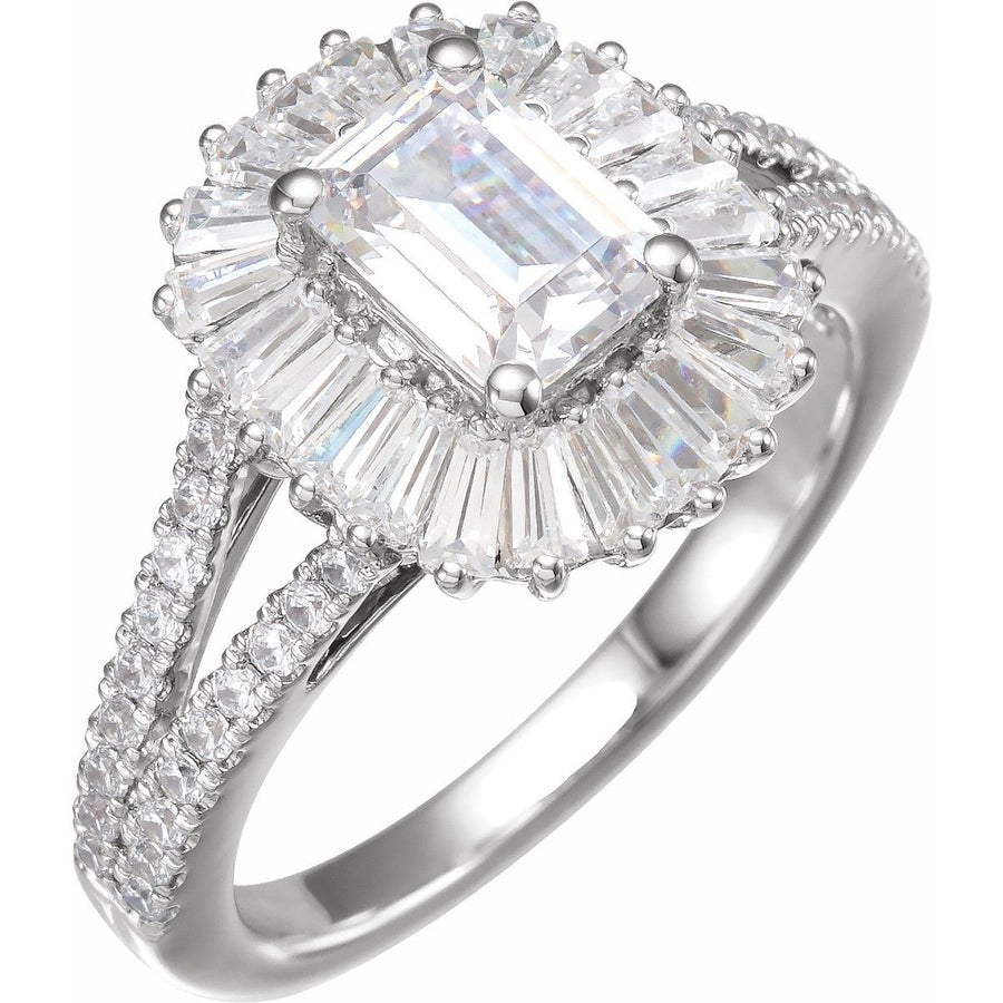 Natural Diamond Emerald Halo-Style Engagement Ring Semi-Mount - 14K White Gold - Series 688838