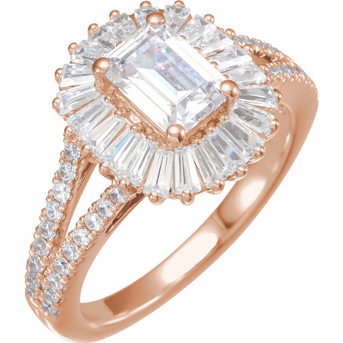 Natural Diamond Emerald Halo-Style Engagement Ring Semi-Mount - 14K Rose Gold - Series 688838