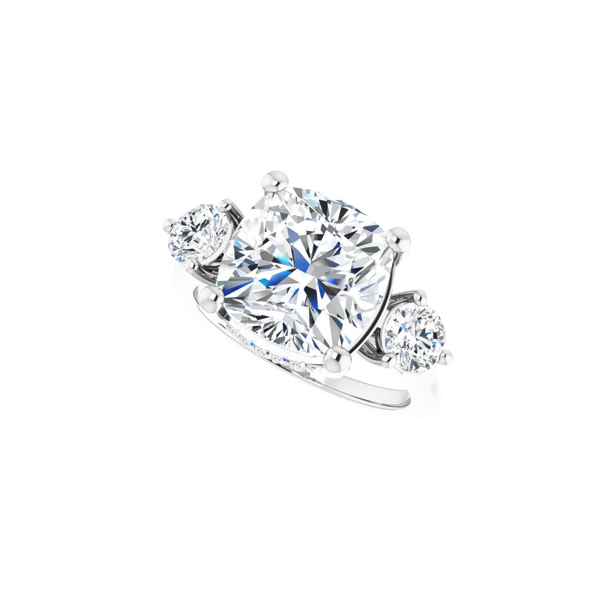 Cushion Three-Stone Engagement Ring Semi-Mount - gallery - Series 124744