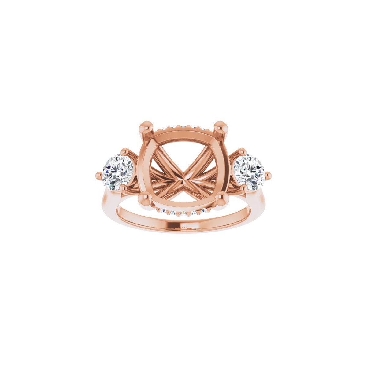 Cushion Three-Stone Engagement Ring Semi-Mount - gallery - Series 124744