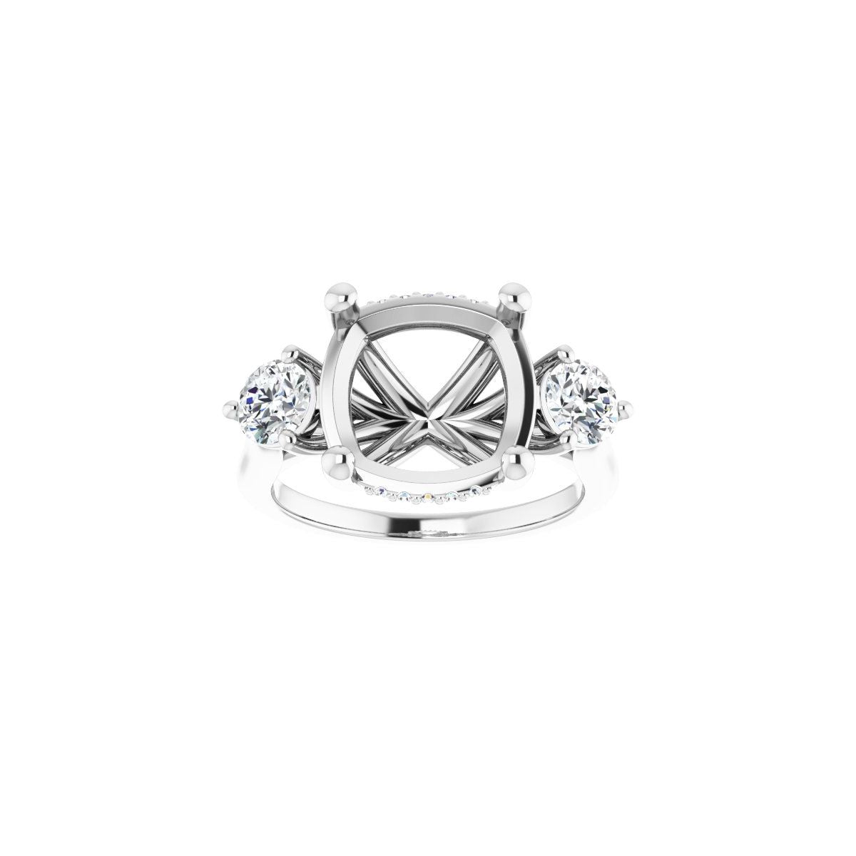 Cushion Three-Stone Engagement Ring Semi-Mount - gallery - Series 124744