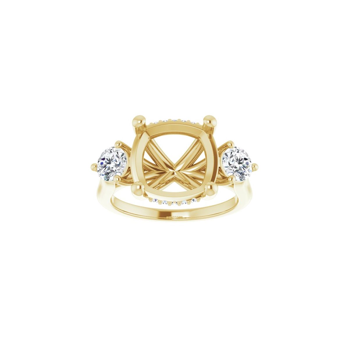 Cushion Three-Stone Engagement Ring Semi-Mount - gallery - Series 124744