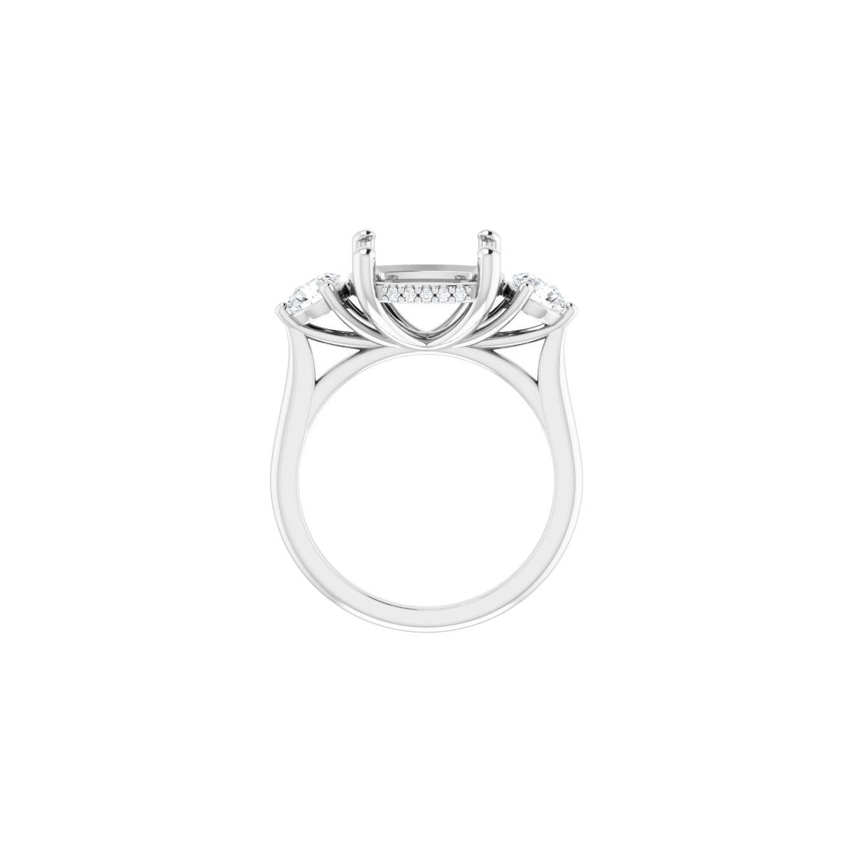 Cushion Three-Stone Engagement Ring Semi-Mount - gallery - Series 124744
