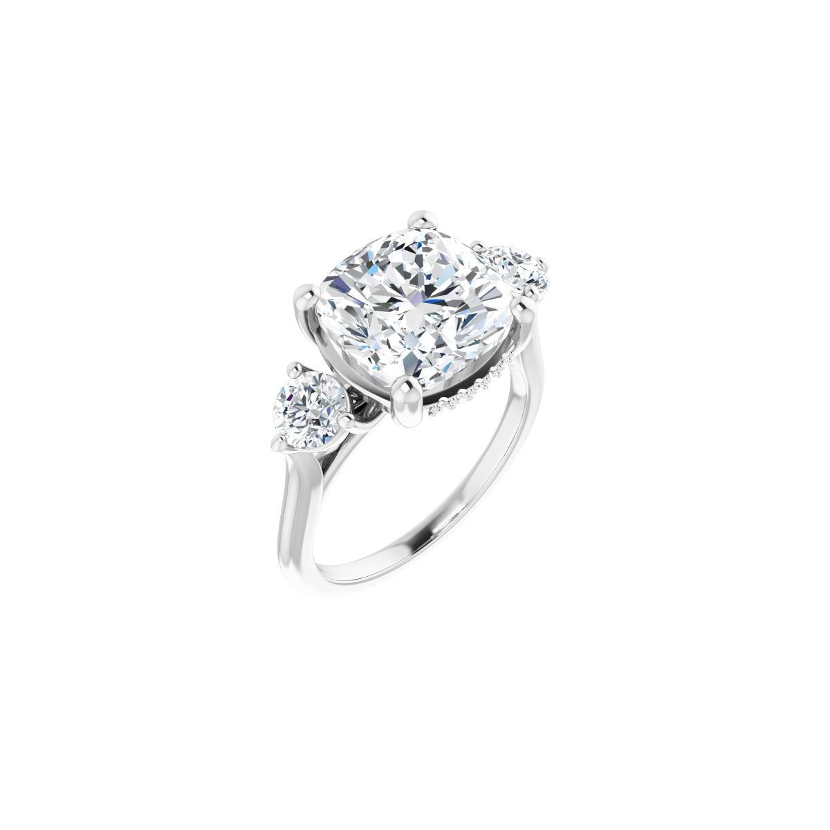 Natural Diamond Cushion Three-Stone Engagement Ring Semi-Mount - Platinum - Series 124744