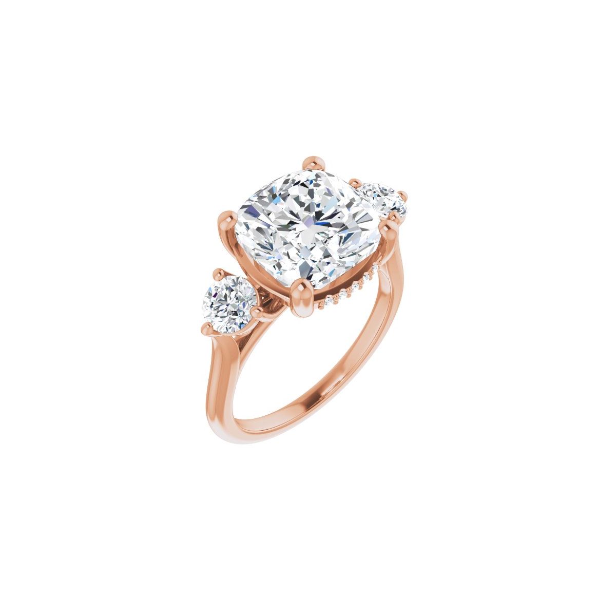 Natural Diamond Cushion Three-Stone Engagement Ring Semi-Mount - 14K Rose Gold - Series 124744