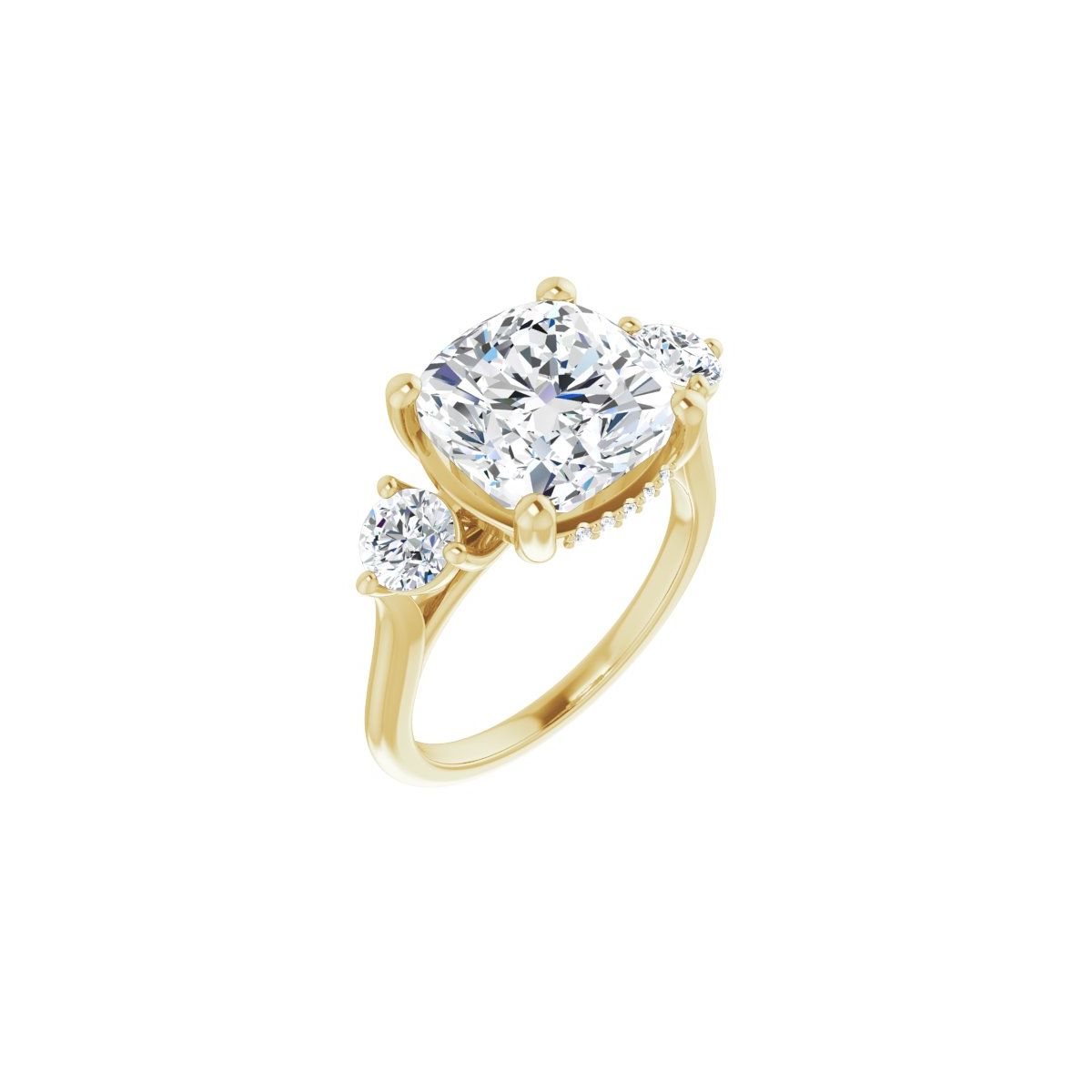 Natural Diamond Cushion Three-Stone Engagement Ring Semi-Mount - 14K Yellow Gold - Series 124744