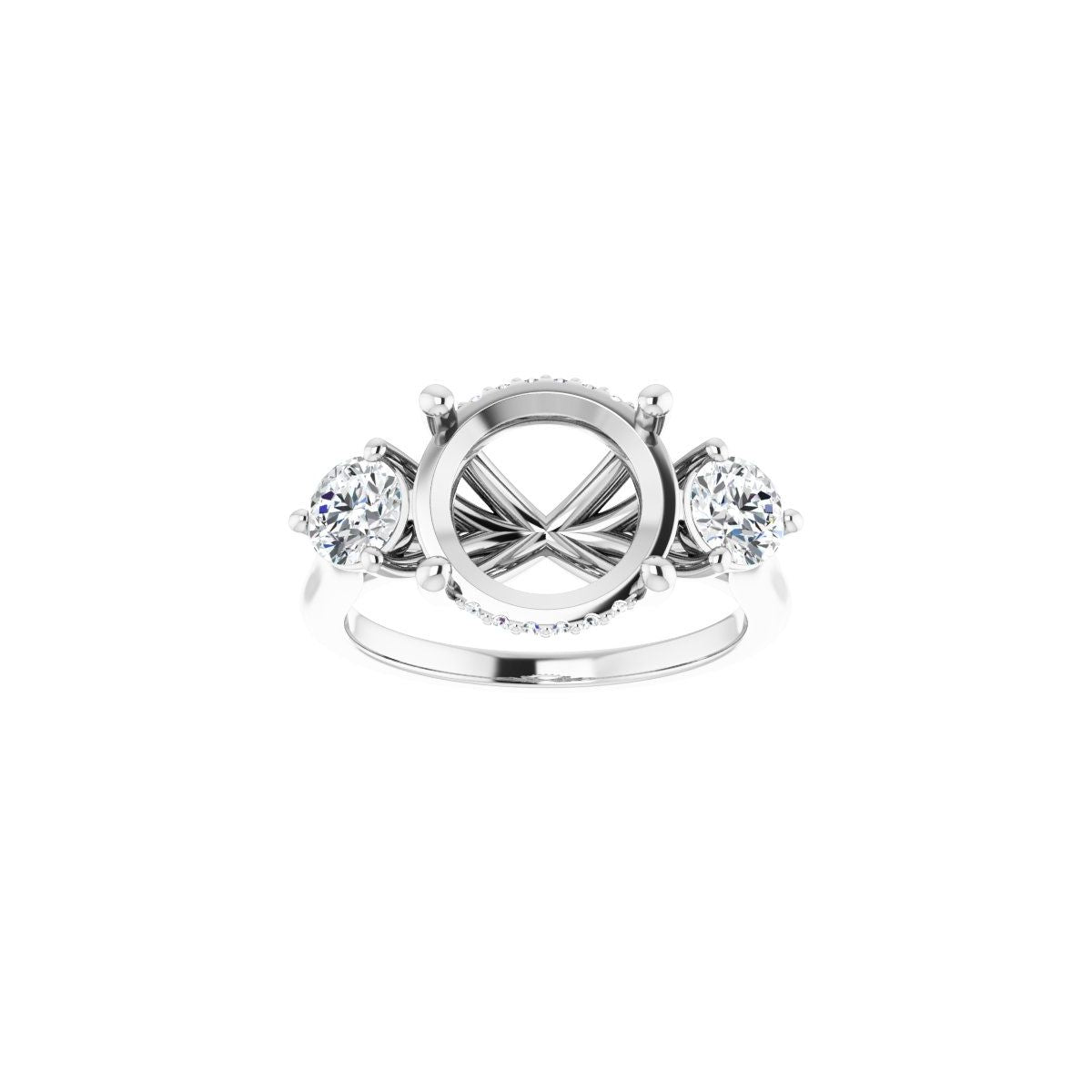 Round Three-Stone Engagement Ring Semi-Mount - gallery - Series 124744