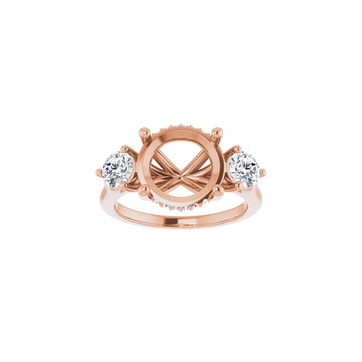 Round Three-Stone Engagement Ring Semi-Mount - gallery - Series 124744