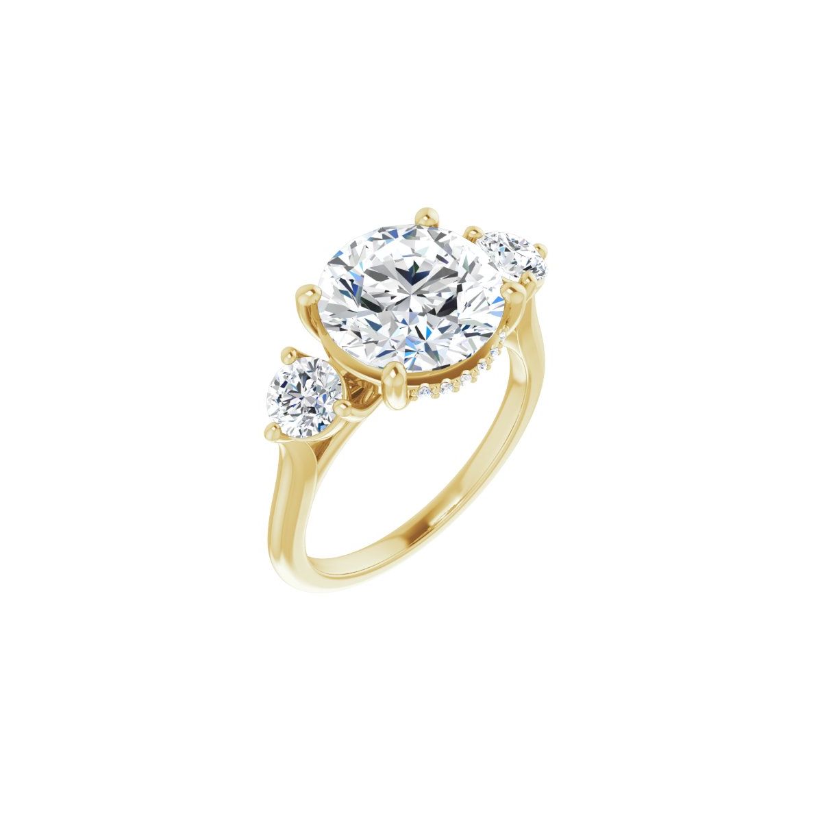 Natural Diamond Round Three-Stone Engagement Ring Semi-Mount - 14K Yellow Gold - Series 124744