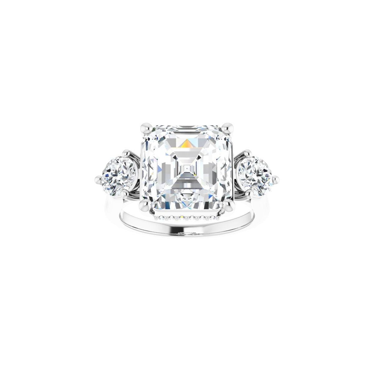 Asscher Three-Stone Engagement Ring Semi-Mount - gallery - Series 124744