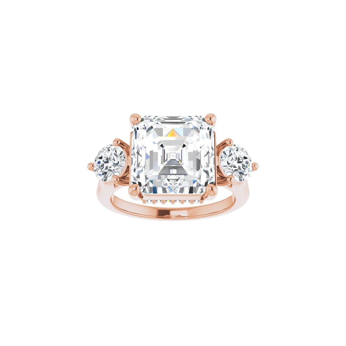 Asscher Three-Stone Engagement Ring Semi-Mount - gallery - Series 124744