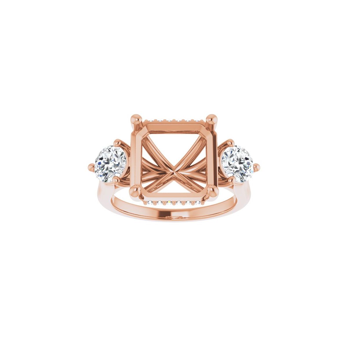 Asscher Three-Stone Engagement Ring Semi-Mount - gallery - Series 124744