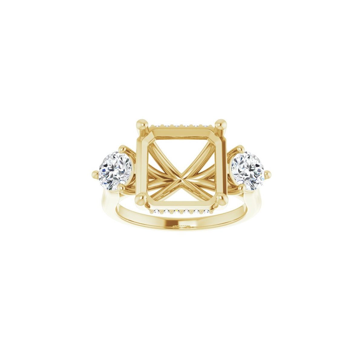 Asscher Three-Stone Engagement Ring Semi-Mount - gallery - Series 124744