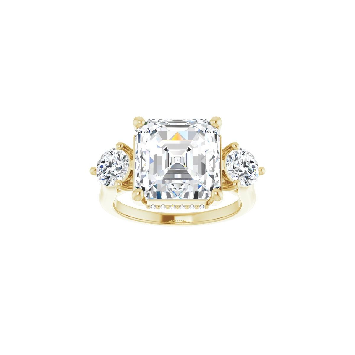 Asscher Three-Stone Engagement Ring Semi-Mount - gallery - Series 124744