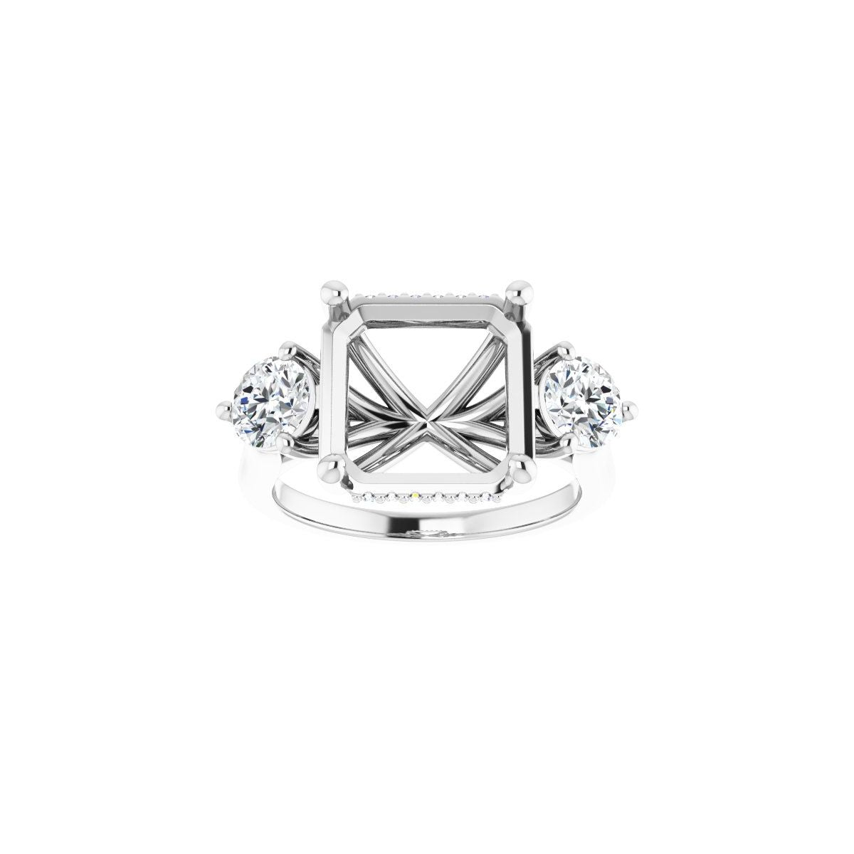Asscher Three-Stone Engagement Ring Semi-Mount - gallery - Series 124744