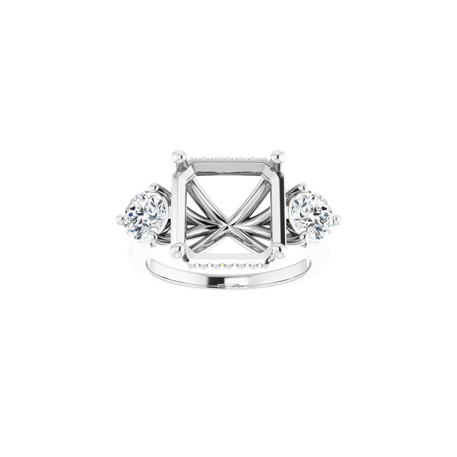 Asscher Three-Stone Engagement Ring Semi-Mount - gallery - Series 124744