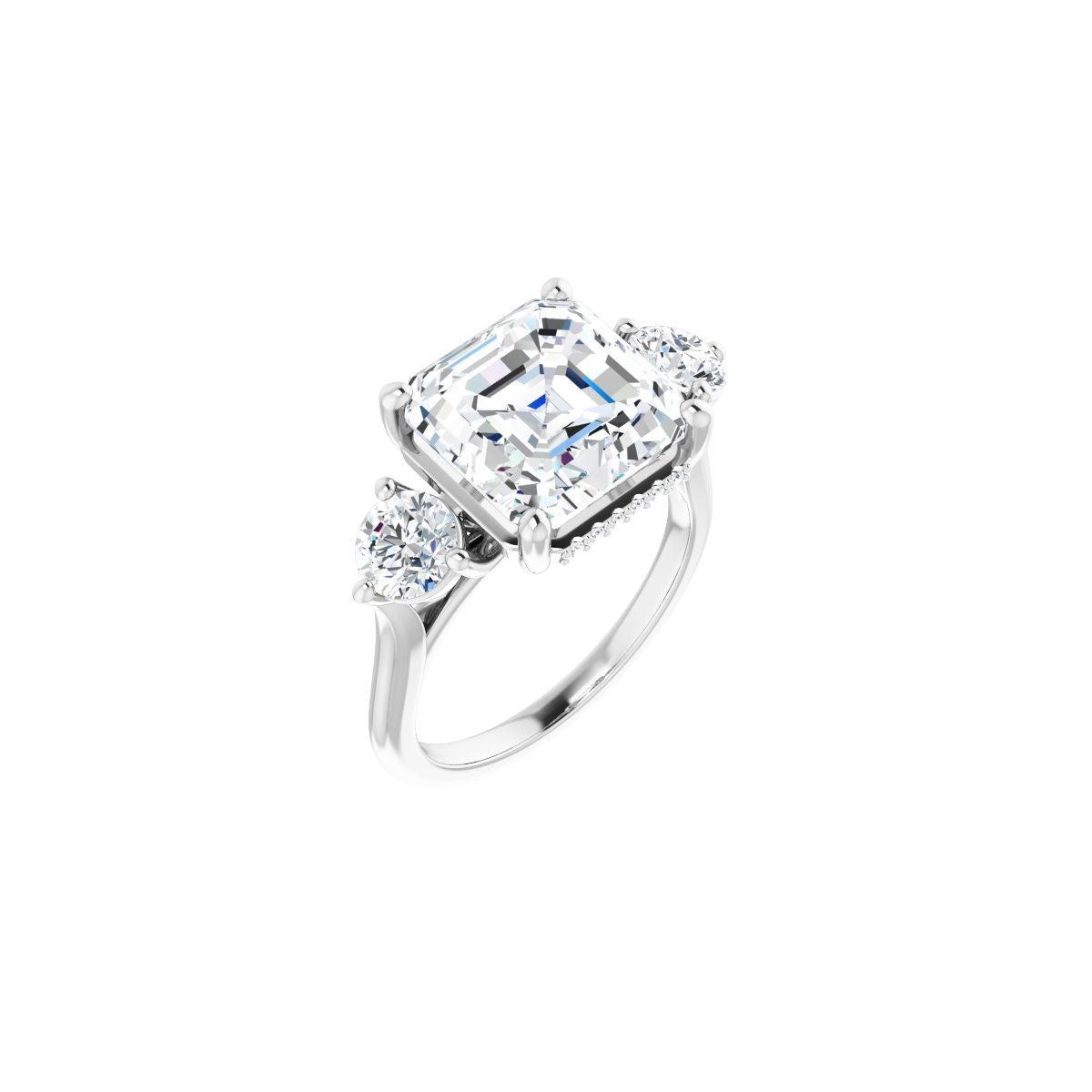 Natural Diamond Asscher Three-Stone Engagement Ring Semi-Mount - Platinum - Series 124744