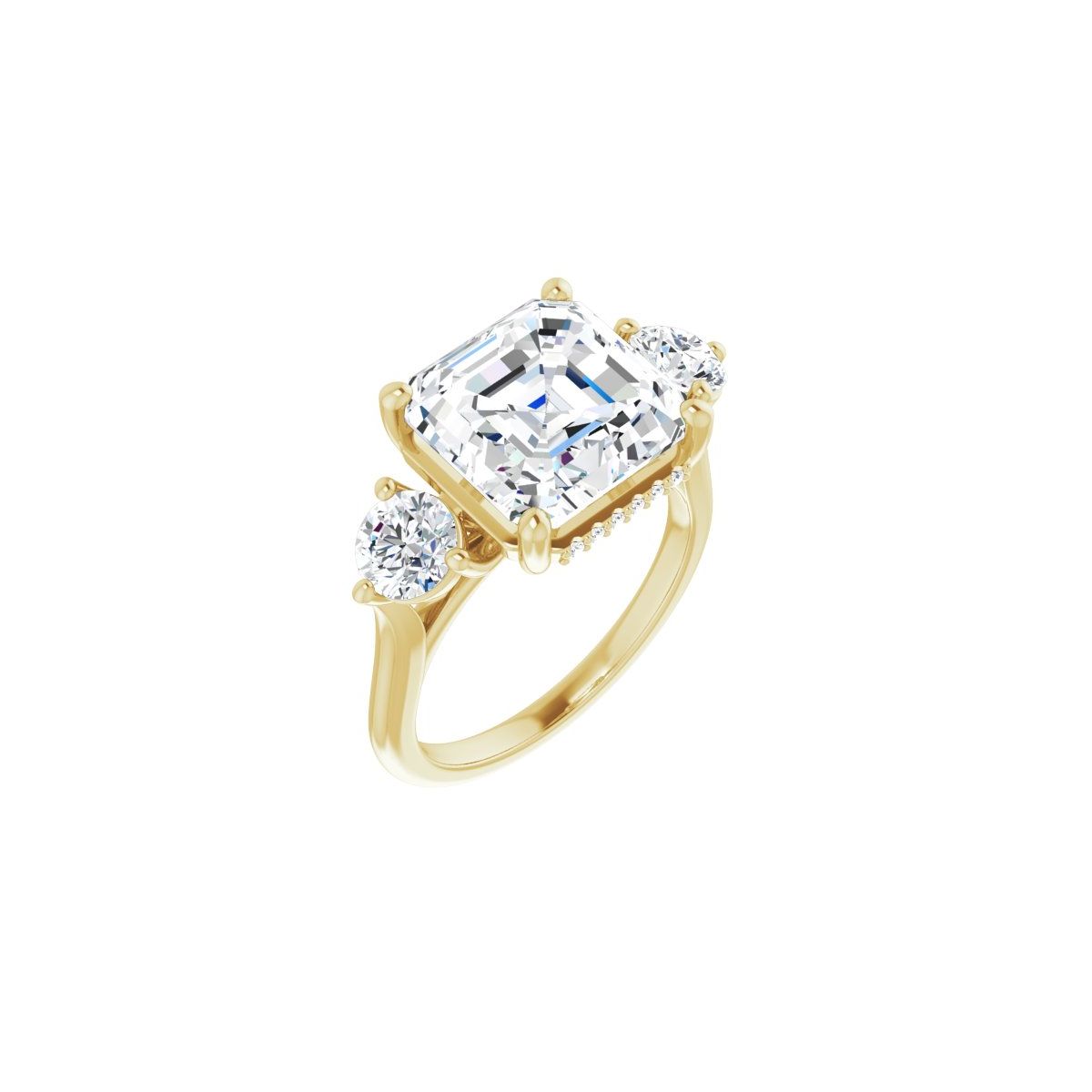 Natural Diamond Asscher Three-Stone Engagement Ring Semi-Mount - 14K Yellow Gold - Series 124744