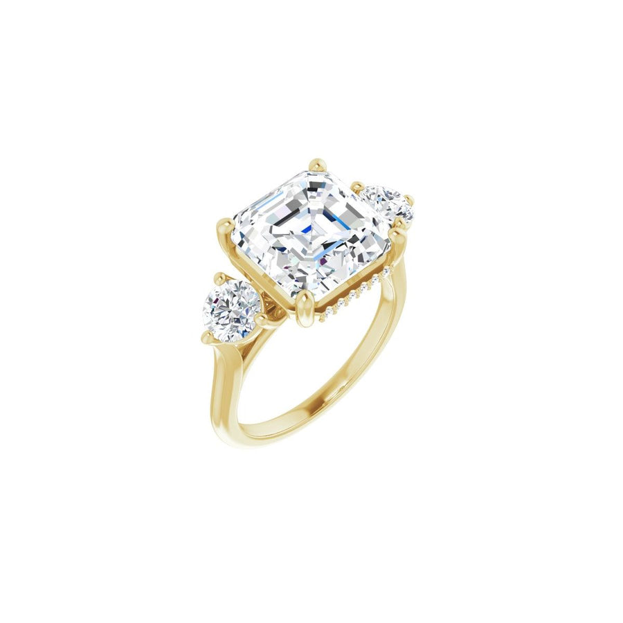 Natural Diamond Asscher Three-Stone Engagement Ring Semi-Mount - 14K Yellow Gold - Series 124744