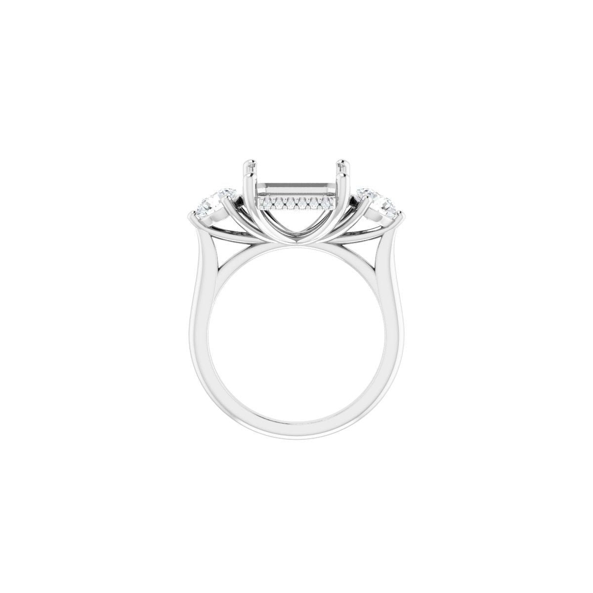 Asscher Three-Stone Engagement Ring Semi-Mount - gallery - Series 124744