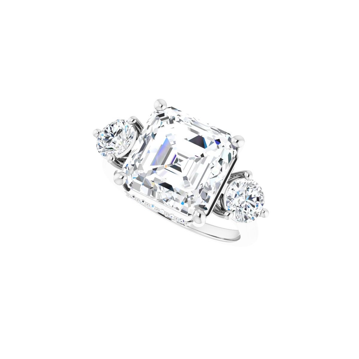 Asscher Three-Stone Engagement Ring Semi-Mount - gallery - Series 124744