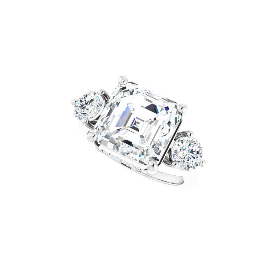 Asscher Three-Stone Engagement Ring Semi-Mount - gallery - Series 124744