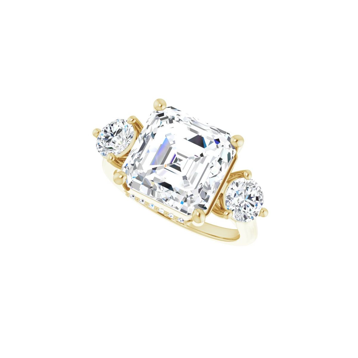 Asscher Three-Stone Engagement Ring Semi-Mount - gallery - Series 124744