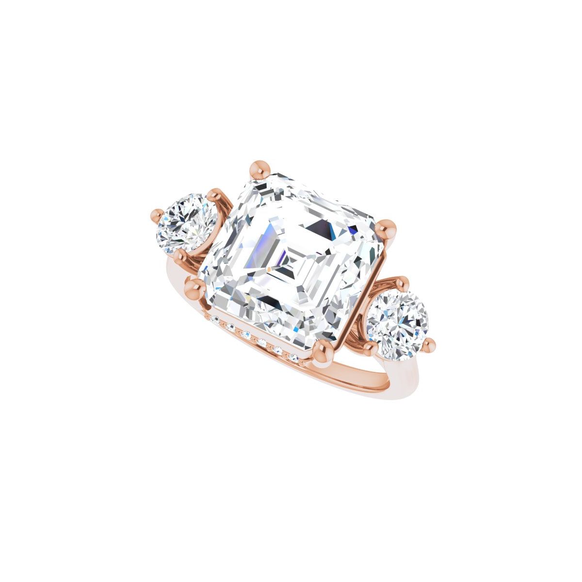 Asscher Three-Stone Engagement Ring Semi-Mount - gallery - Series 124744