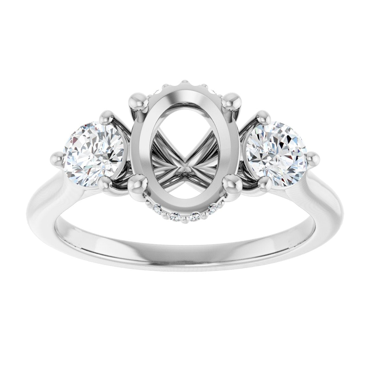 Oval Three-Stone Engagement Ring Semi-Mount - gallery - Series 124744