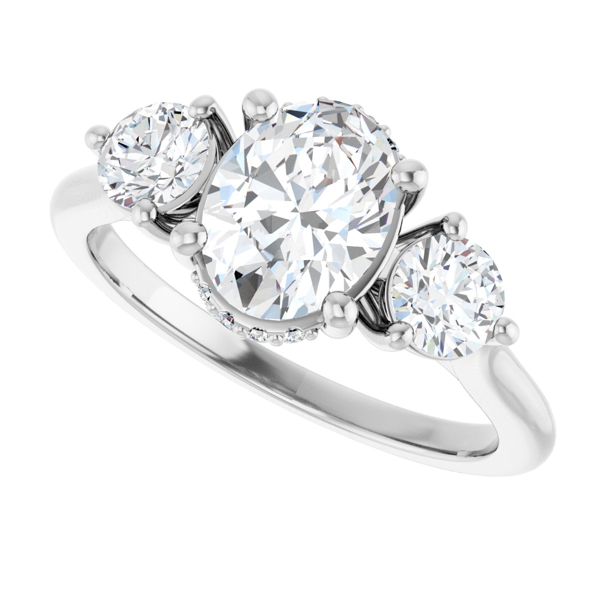 Oval Three-Stone Engagement Ring Semi-Mount - gallery - Series 124744
