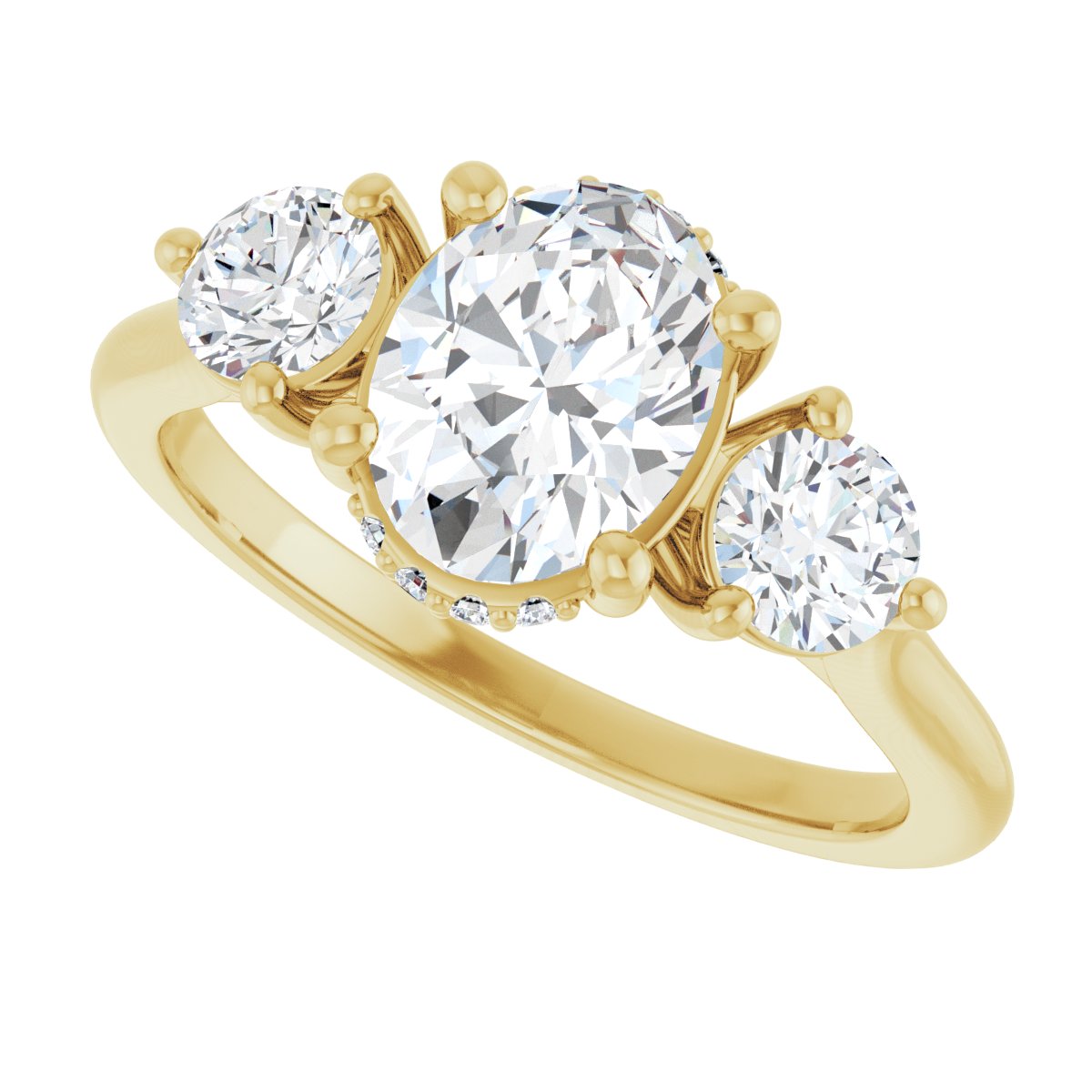 Oval Three-Stone Engagement Ring Semi-Mount - gallery - Series 124744