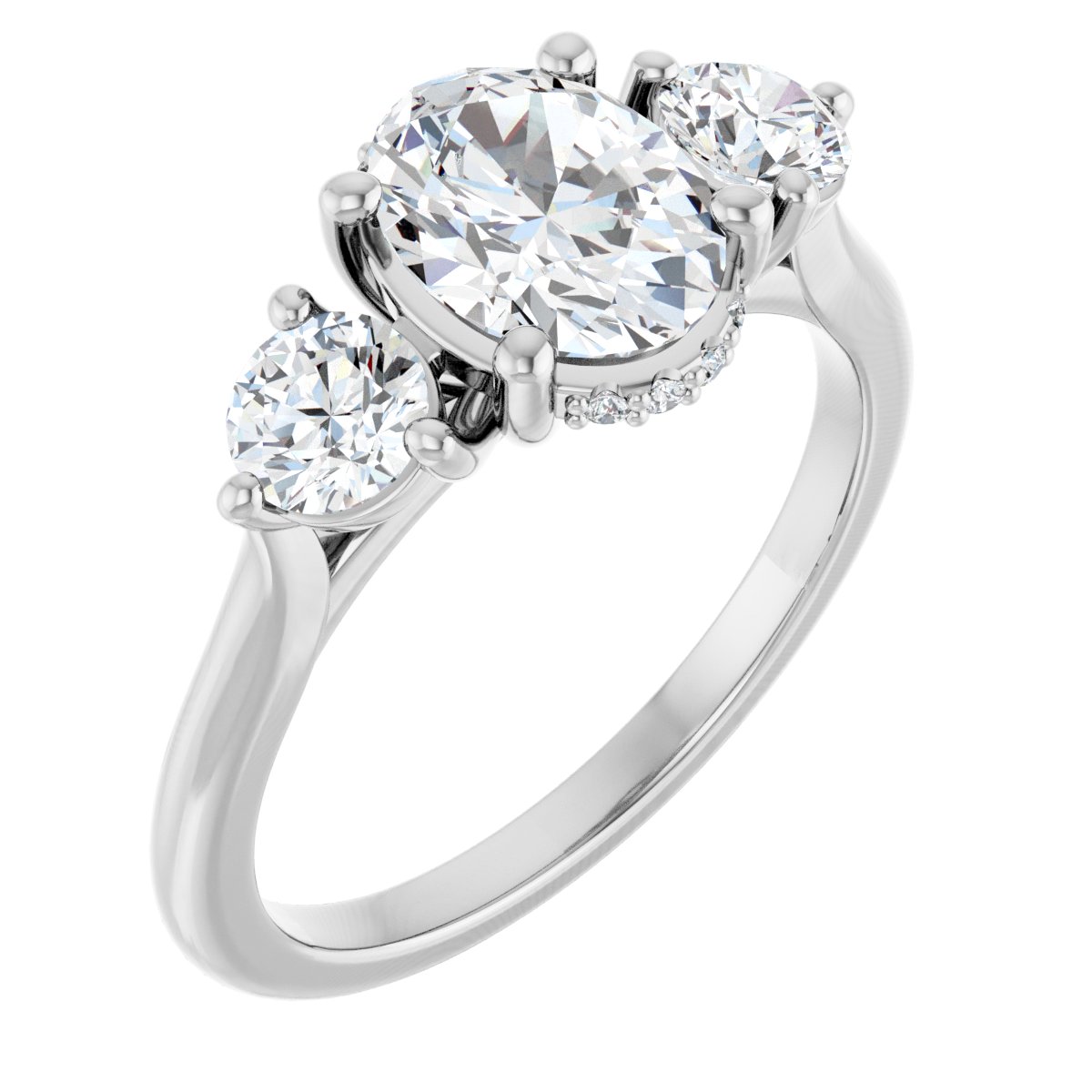 Natural Diamond Oval Three-Stone Engagement Ring Semi-Mount - Platinum - Series 124744