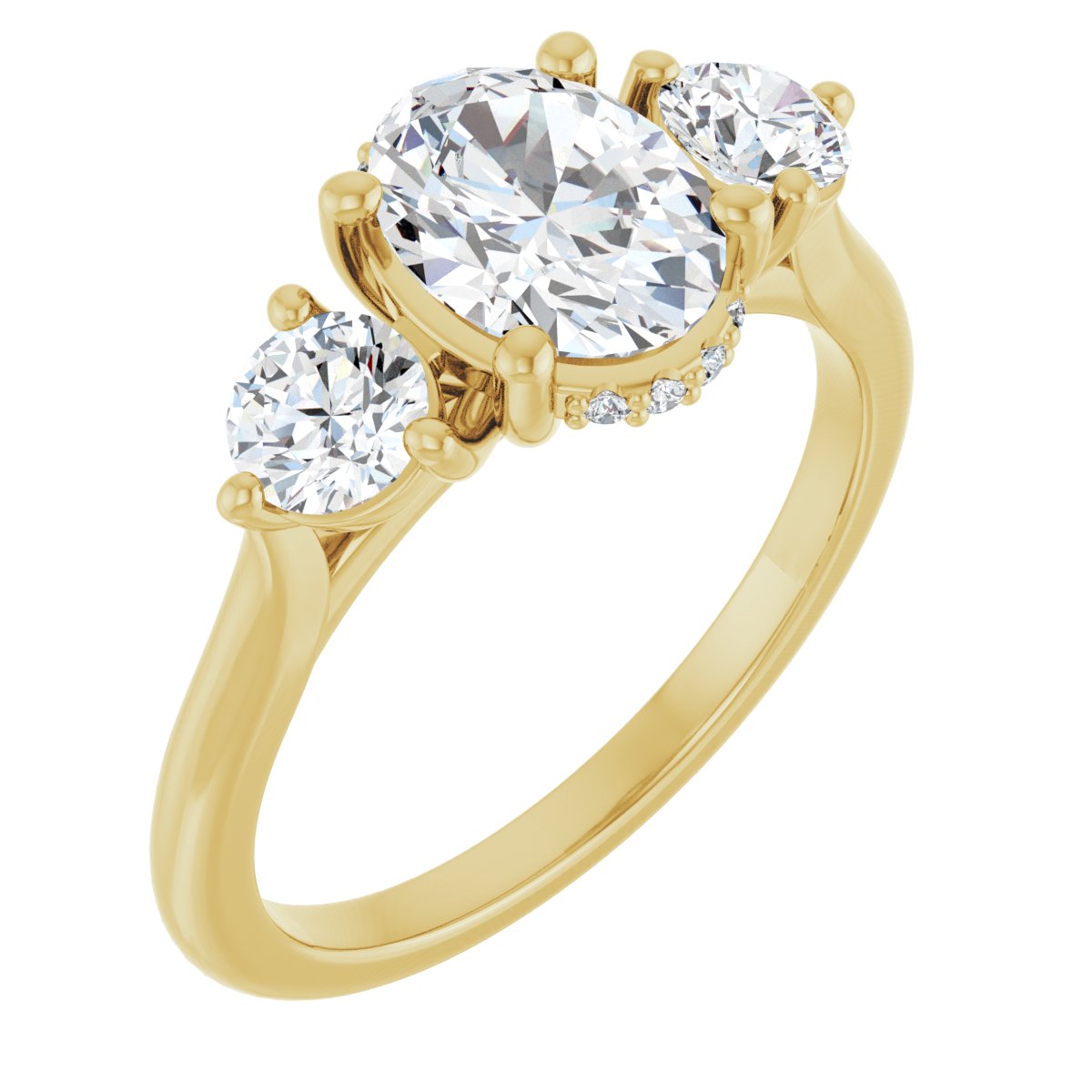 Natural Diamond Oval Three-Stone Engagement Ring Semi-Mount - 14K Yellow Gold - Series 124744