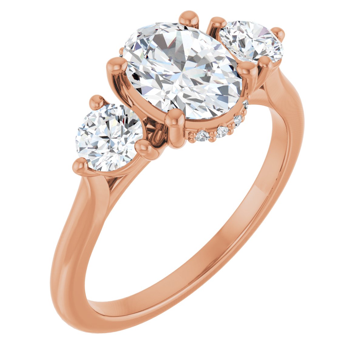 Natural Diamond Oval Three-Stone Engagement Ring Semi-Mount - 14K Rose Gold - Series 124744