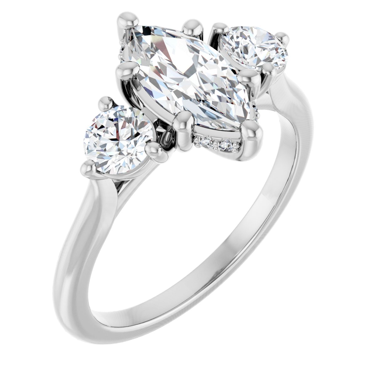 Natural Diamond Marquise Three-Stone Engagement Ring Semi-Mount - Platinum - Series 124744