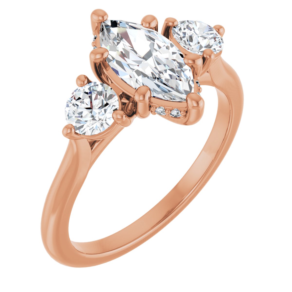 Natural Diamond Marquise Three-Stone Engagement Ring Semi-Mount - 14K Rose Gold - Series 124744