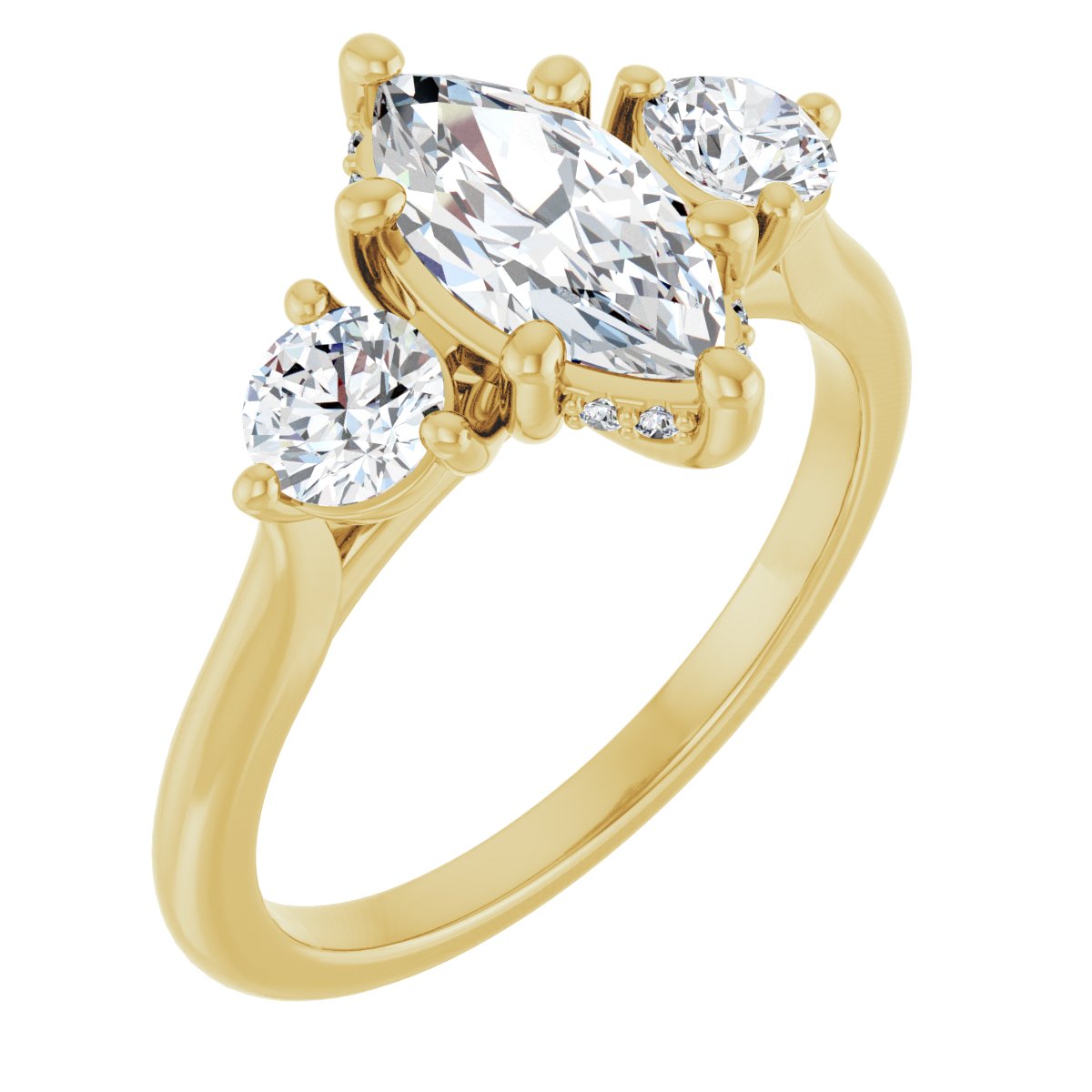 Natural Diamond Marquise Three-Stone Engagement Ring Semi-Mount - 14K Yellow Gold - Series 124744
