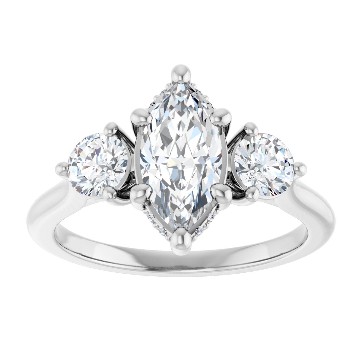 Marquise Three-Stone Engagement Ring Semi-Mount - gallery - Series 124744