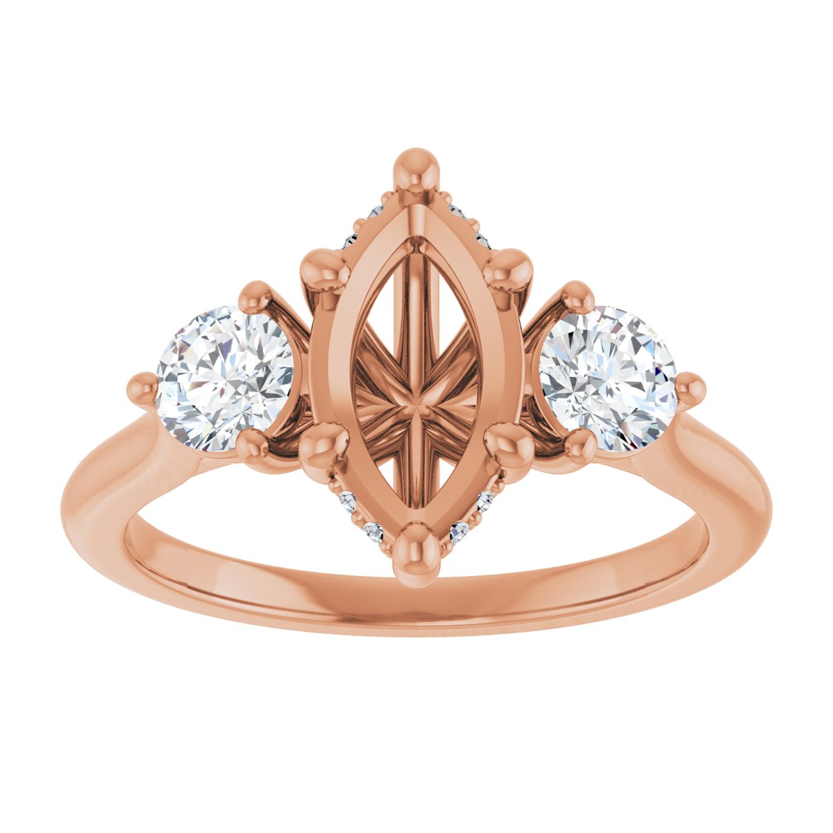 Marquise Three-Stone Engagement Ring Semi-Mount - gallery - Series 124744