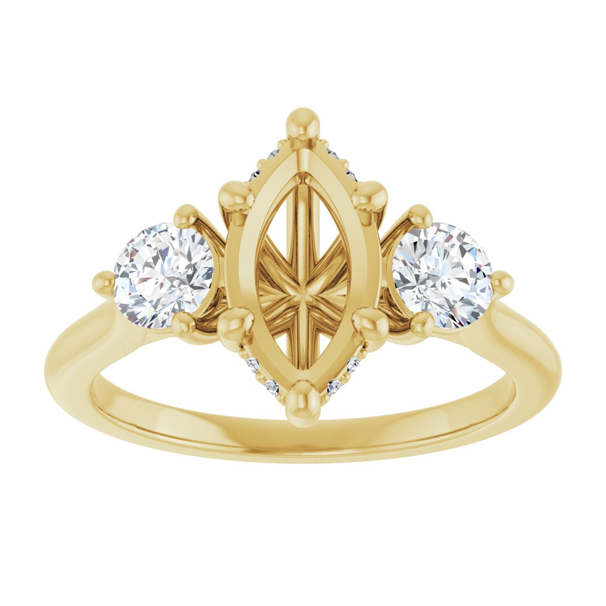 Marquise Three-Stone Engagement Ring Semi-Mount - gallery - Series 124744