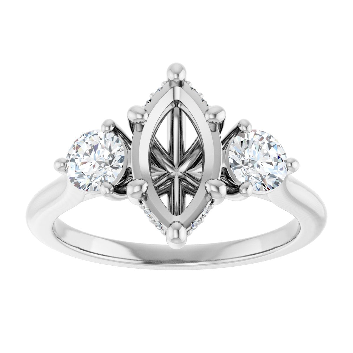 Marquise Three-Stone Engagement Ring Semi-Mount - gallery - Series 124744