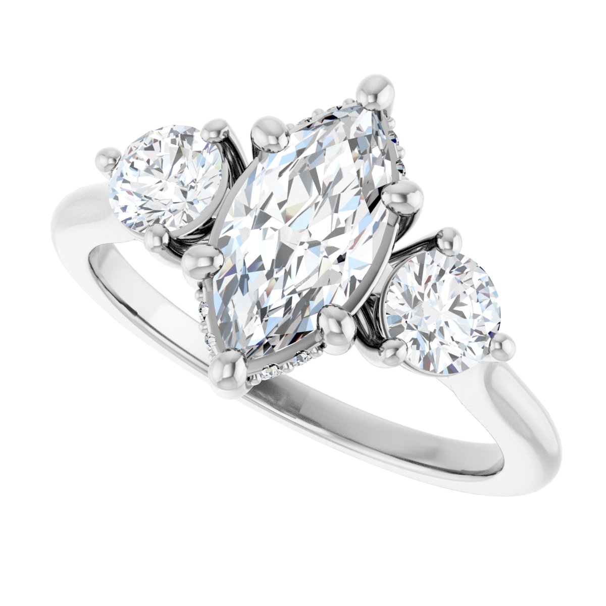 Marquise Three-Stone Engagement Ring Semi-Mount - gallery - Series 124744