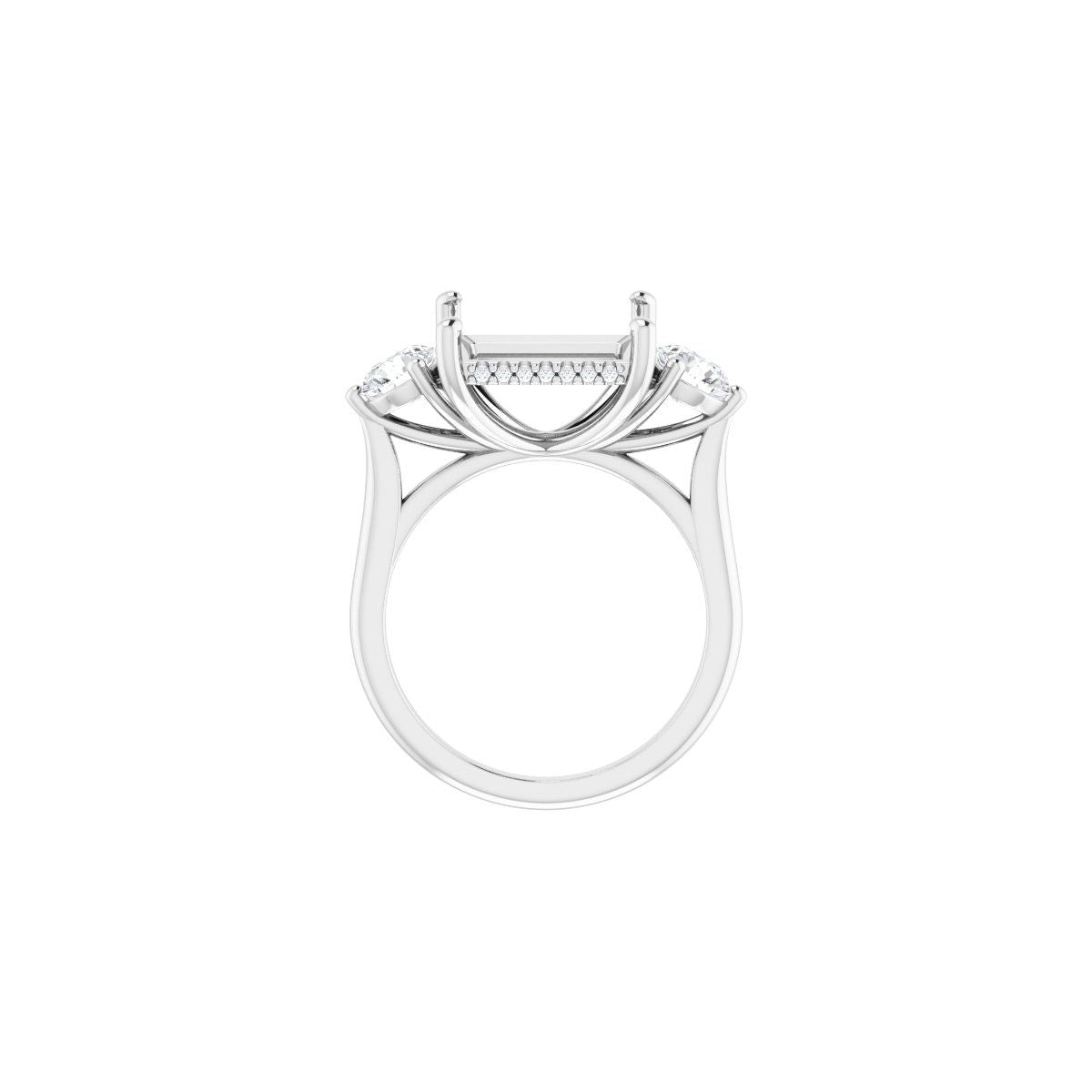 Square Three-Stone Engagement Ring Semi-Mount - gallery - Series 124744