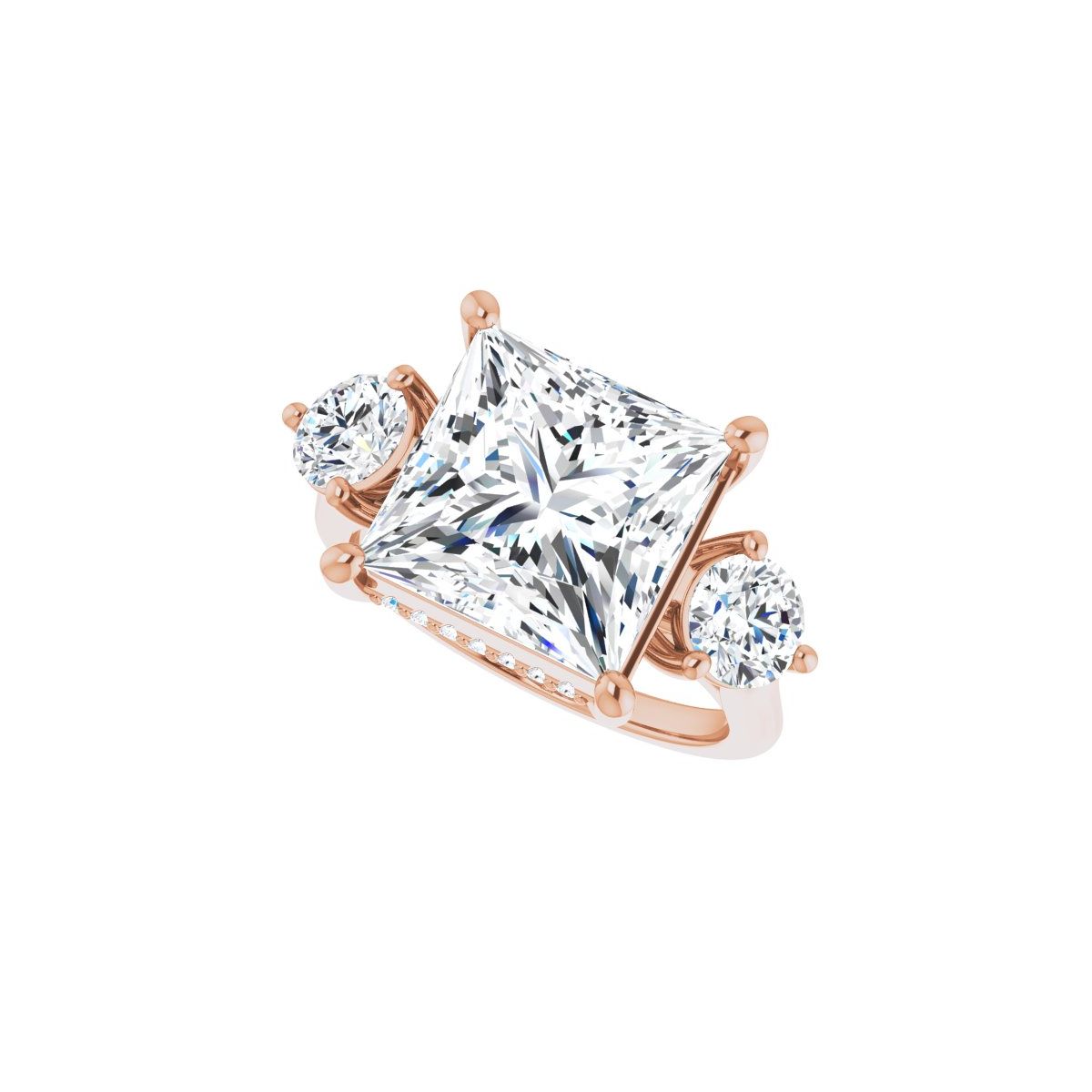 Square Three-Stone Engagement Ring Semi-Mount - gallery - Series 124744