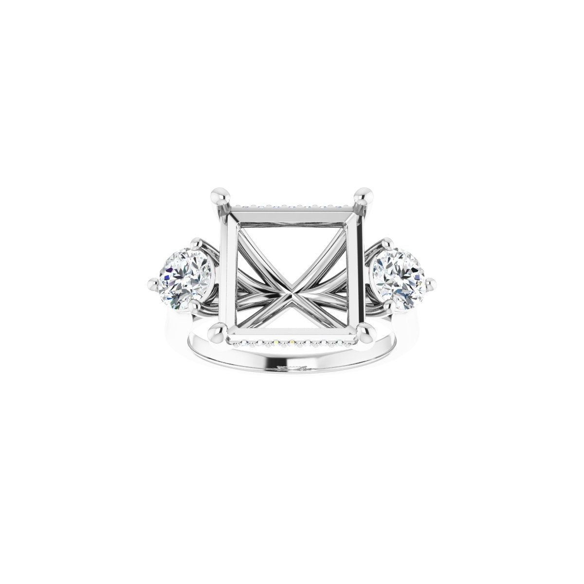 Square Three-Stone Engagement Ring Semi-Mount - gallery - Series 124744